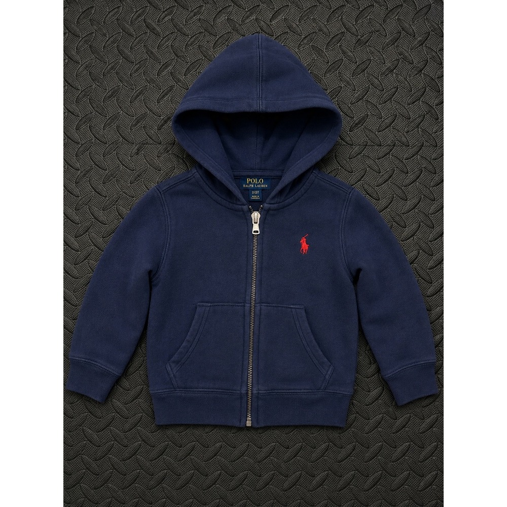 Polo Ralph Lauren Toddler Navy Blue Full Zip Fleece Hoodie Red Pony 12m